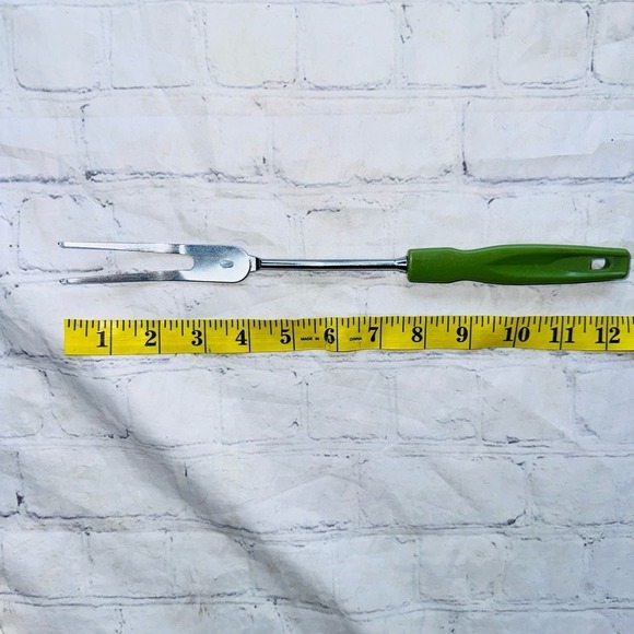 Vintage 2 Prong Serving Meat Turning Fork 12" Green Plastic Handle Japan MCM - Picture 9 of 9